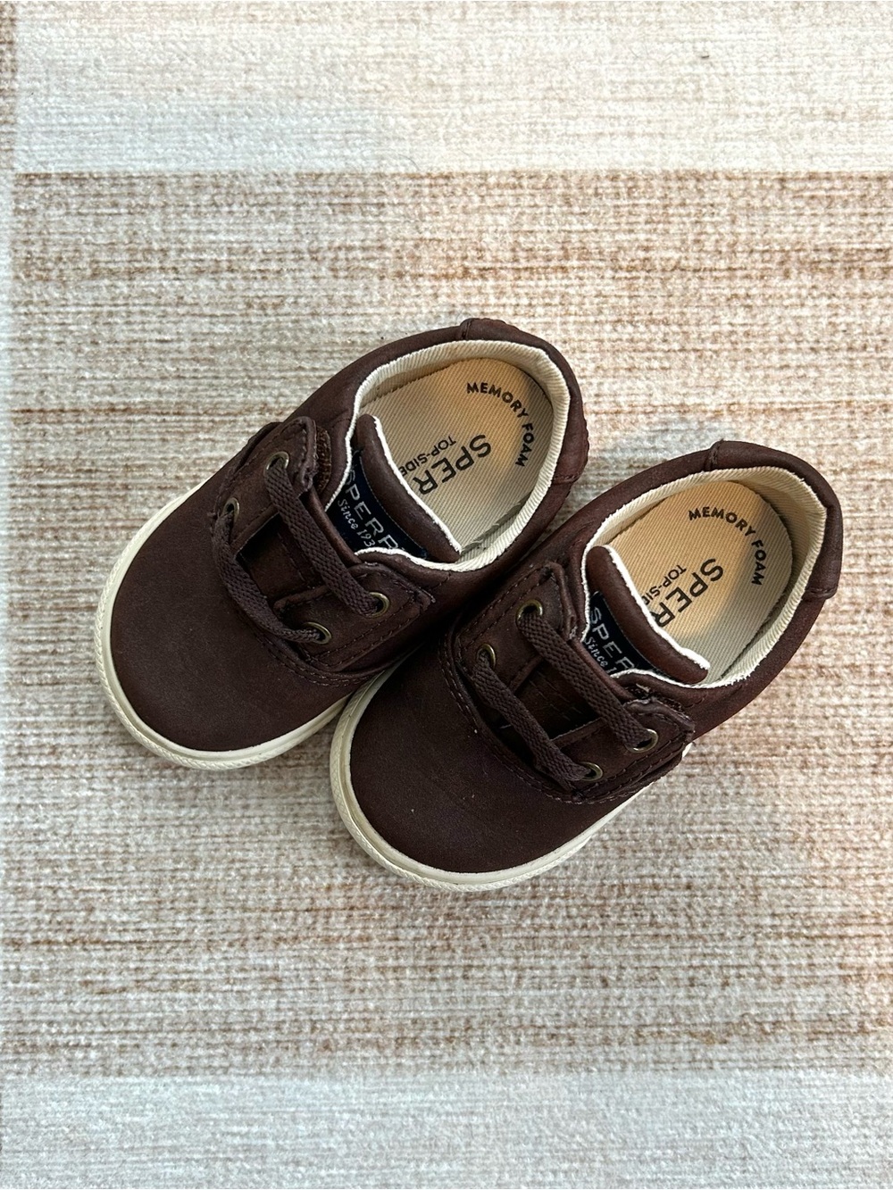 Sperry Striper II Crib Jr. Baby Kids Memory Foam Brown Shoes Sneakers